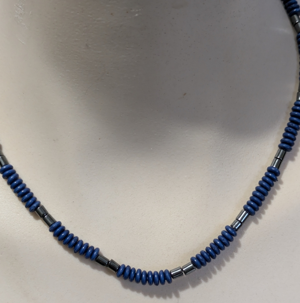 Vintage Blue & Black Beaded Necklace Men Women Unisex Boho Gypsy Coastal Cadual - Picture 9 of 9